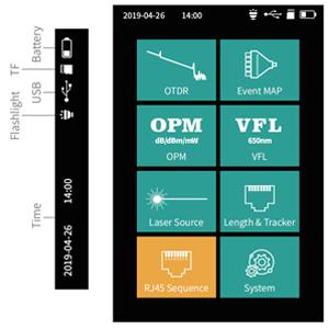 1310/1550nm SM Δοκιμαστική εμβέλεια 5m-60Km Mini OTDR 9 σε 1 Δοκιμαστής με προσαρμογέα APC UPC SC/FC/ST/LC 1